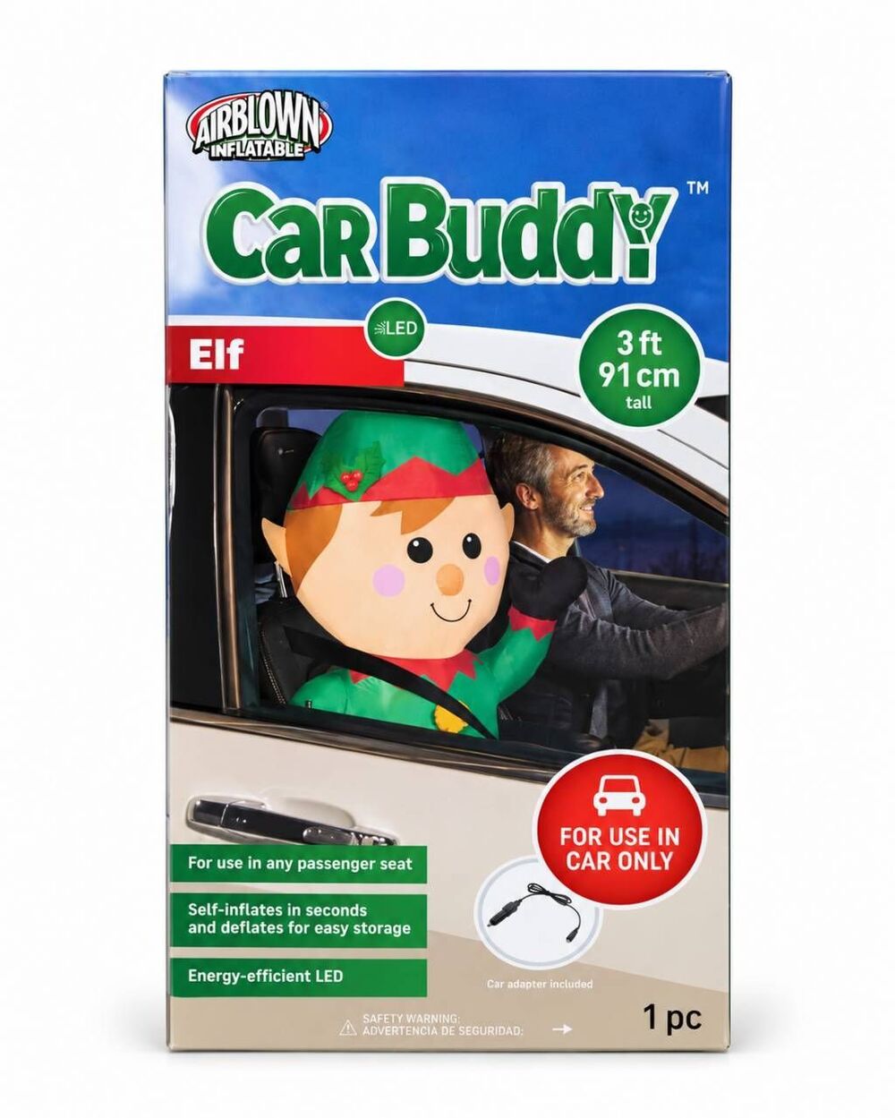 Gemmy CarBuddy Elf 3 Ft Airblown Inflatable LED NIB